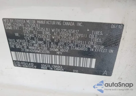 2010 Toyota Rav4 Limited из США, поврежденный, VIN 2T3DK4DV8AW030286